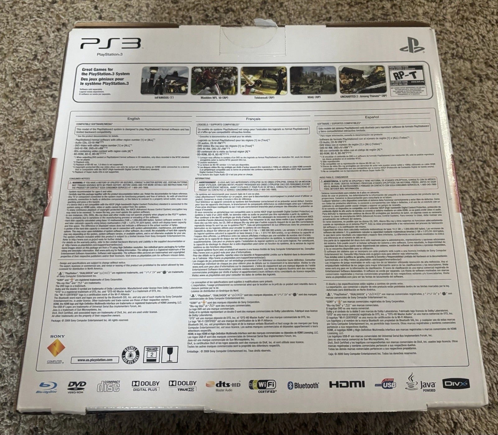 Sony PlayStation 3 PS3 Slim 120GB (CECH-2001A) Black Console Controllers Wires