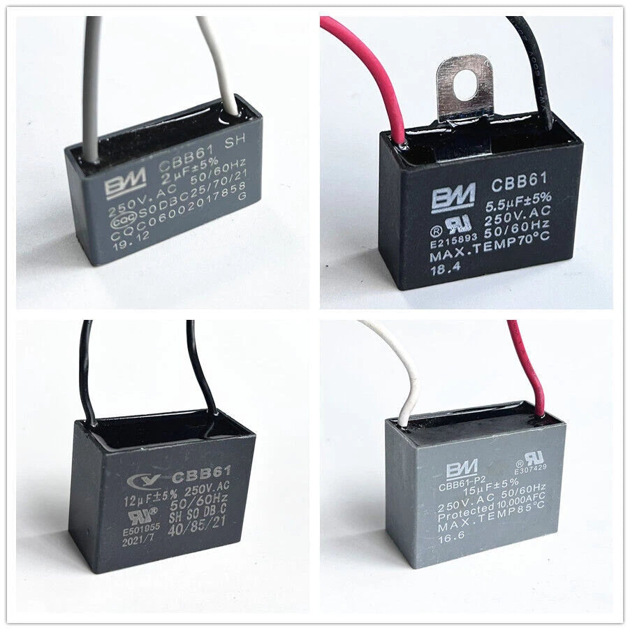 CBB61 250V Capacitor 2 wires 1/2/3/3.5/4/5/6/7/8/9/10/12/15/18/20/24/25/30 UF